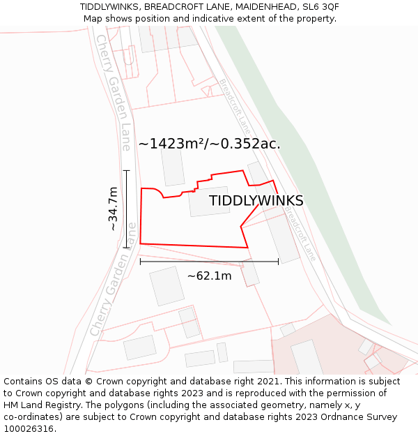TIDDLYWINKS, BREADCROFT LANE, MAIDENHEAD, SL6 3QF: Plot and title map