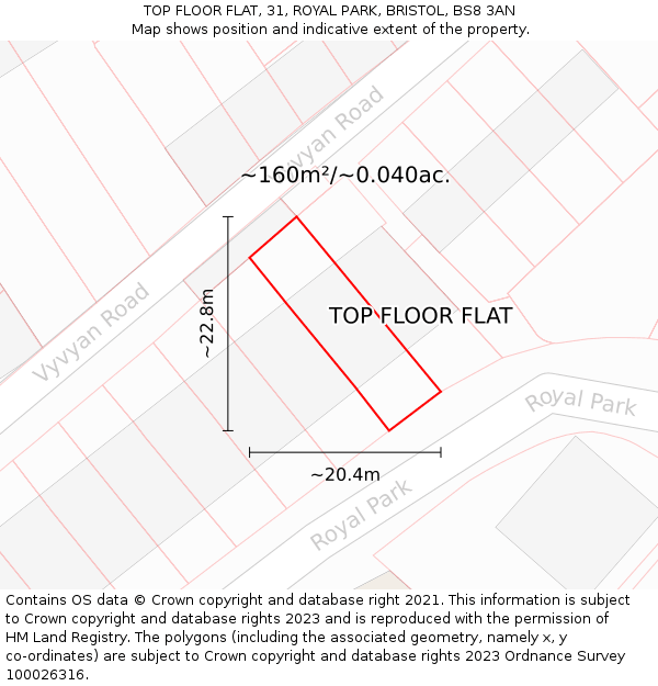 TOP FLOOR FLAT, 31, ROYAL PARK, BRISTOL, BS8 3AN: Plot and title map