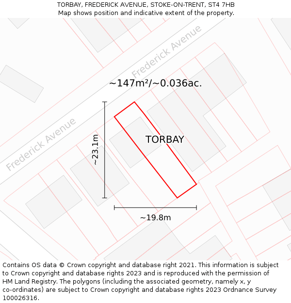 TORBAY, FREDERICK AVENUE, STOKE-ON-TRENT, ST4 7HB: Plot and title map