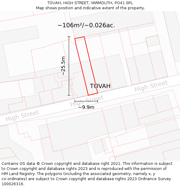 TOVAH, HIGH STREET, YARMOUTH, PO41 0PL: Plot and title map