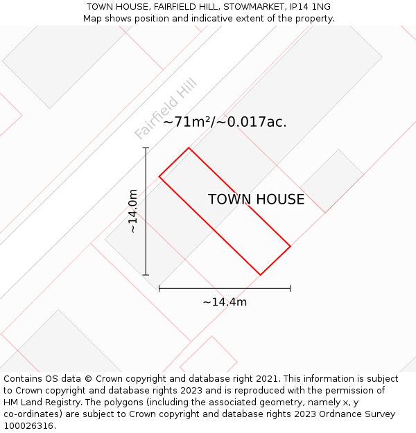 TOWN HOUSE, FAIRFIELD HILL, STOWMARKET, IP14 1NG: Plot and title map