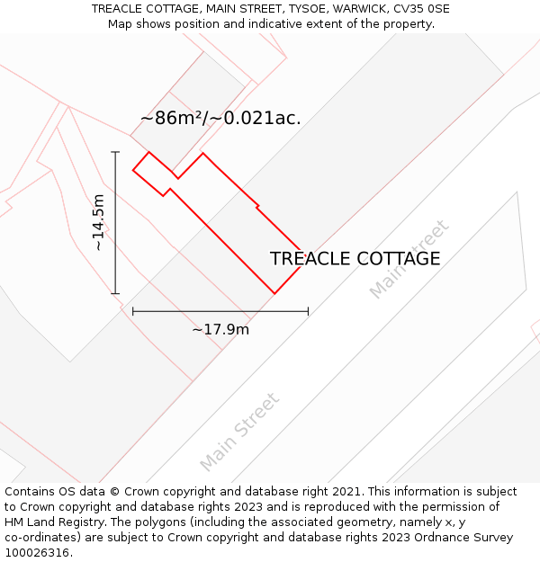 TREACLE COTTAGE, MAIN STREET, TYSOE, WARWICK, CV35 0SE: Plot and title map