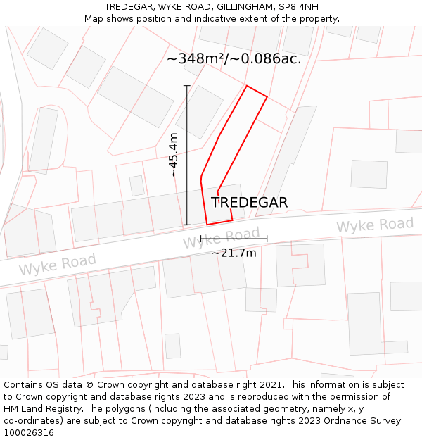 TREDEGAR, WYKE ROAD, GILLINGHAM, SP8 4NH: Plot and title map