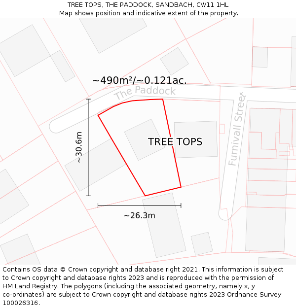 TREE TOPS, THE PADDOCK, SANDBACH, CW11 1HL: Plot and title map