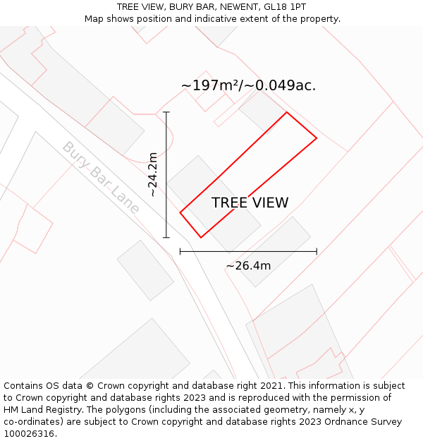 TREE VIEW, BURY BAR, NEWENT, GL18 1PT: Plot and title map