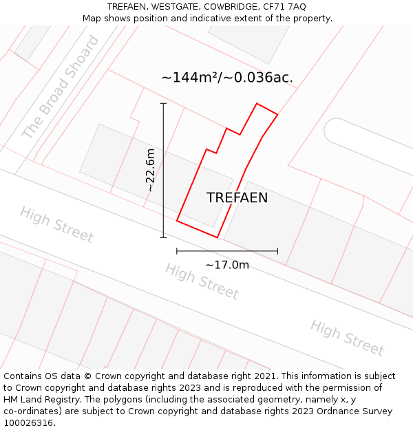 TREFAEN, WESTGATE, COWBRIDGE, CF71 7AQ: Plot and title map