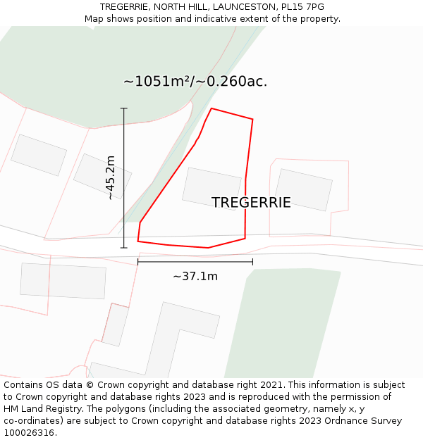 TREGERRIE, NORTH HILL, LAUNCESTON, PL15 7PG: Plot and title map