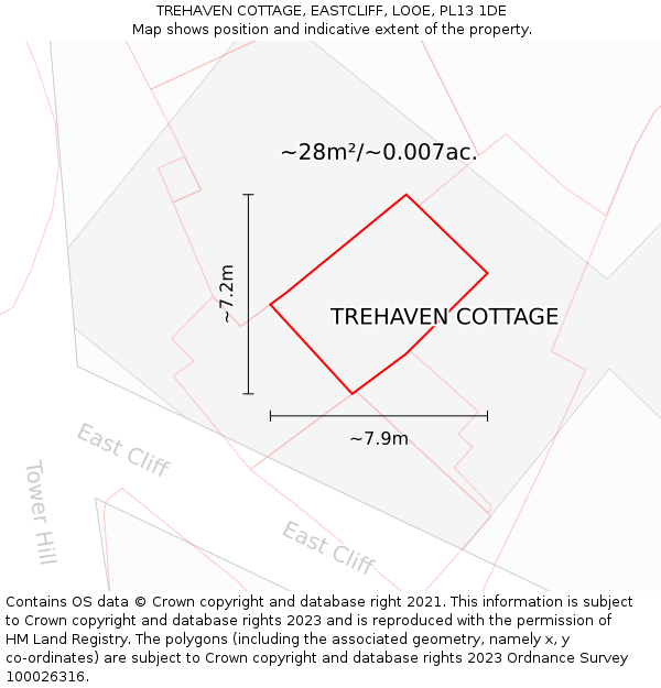 TREHAVEN COTTAGE, EASTCLIFF, LOOE, PL13 1DE: Plot and title map