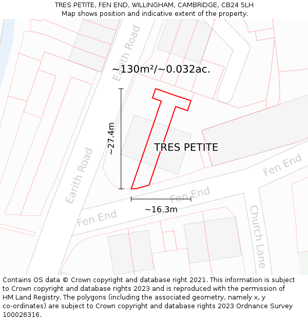 TRES PETITE, FEN END, WILLINGHAM, CAMBRIDGE, CB24 5LH: Plot and title map