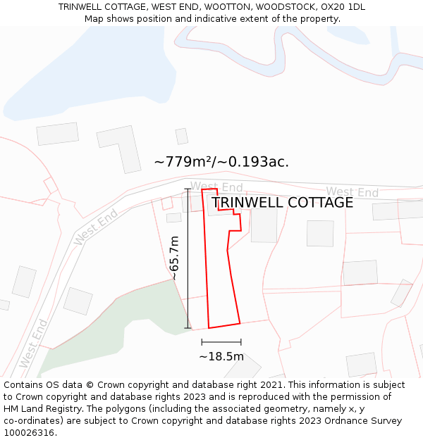 TRINWELL COTTAGE, WEST END, WOOTTON, WOODSTOCK, OX20 1DL: Plot and title map