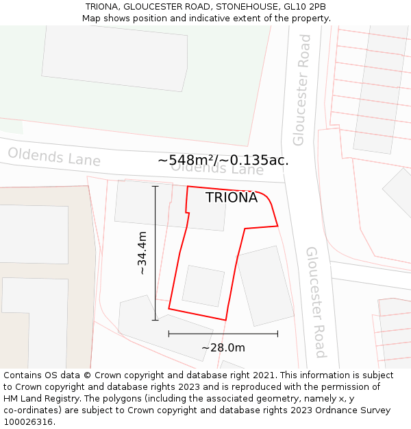 TRIONA, GLOUCESTER ROAD, STONEHOUSE, GL10 2PB: Plot and title map