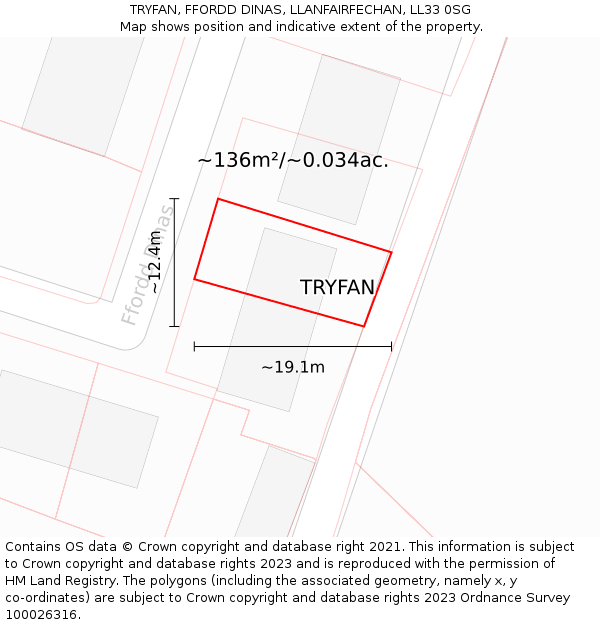 TRYFAN, FFORDD DINAS, LLANFAIRFECHAN, LL33 0SG: Plot and title map