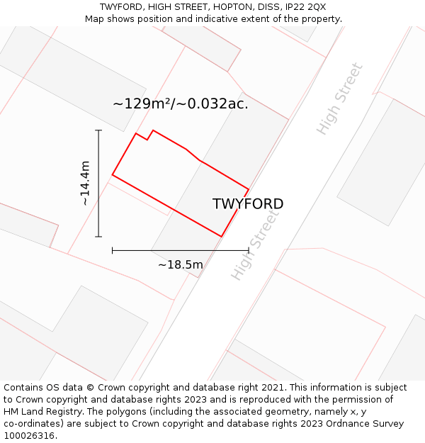 TWYFORD, HIGH STREET, HOPTON, DISS, IP22 2QX: Plot and title map