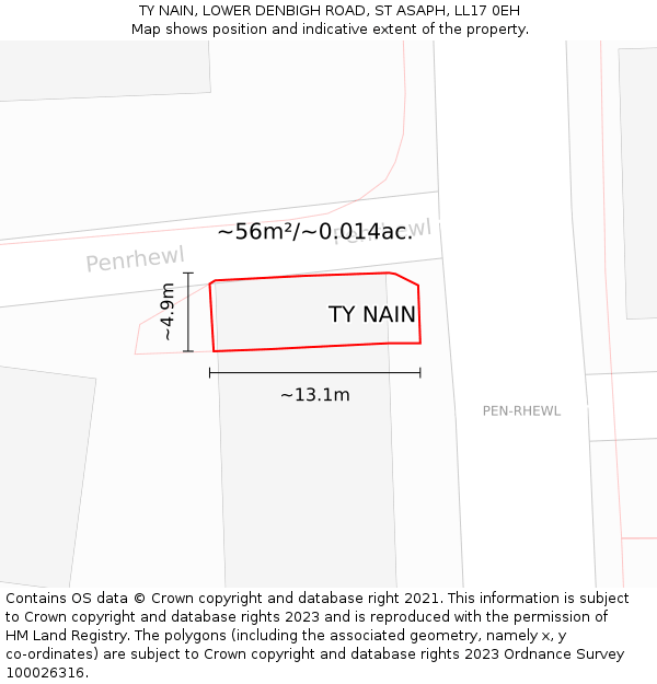 TY NAIN, LOWER DENBIGH ROAD, ST ASAPH, LL17 0EH: Plot and title map