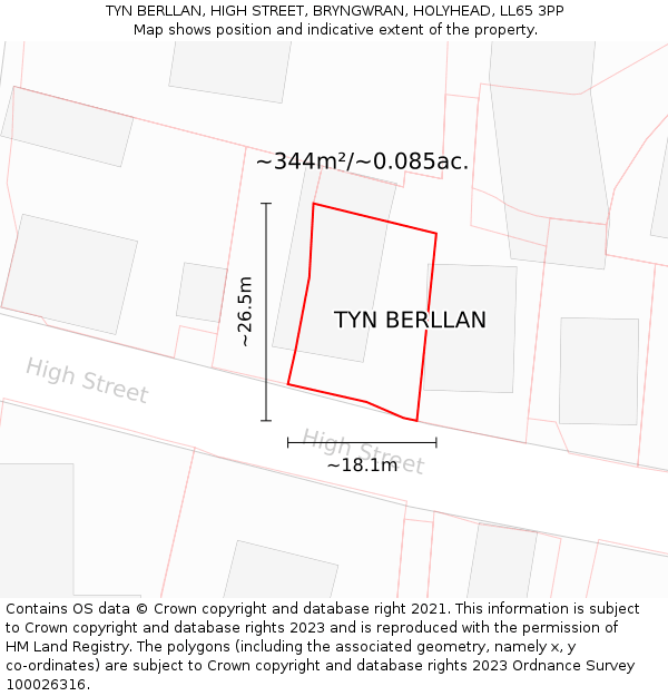 TYN BERLLAN, HIGH STREET, BRYNGWRAN, HOLYHEAD, LL65 3PP: Plot and title map