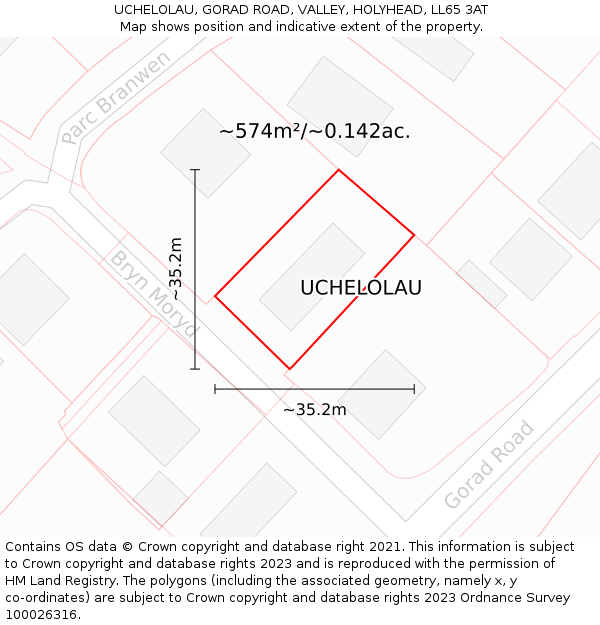 UCHELOLAU, GORAD ROAD, VALLEY, HOLYHEAD, LL65 3AT: Plot and title map