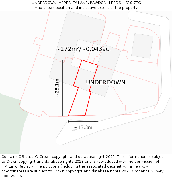UNDERDOWN, APPERLEY LANE, RAWDON, LEEDS, LS19 7EG: Plot and title map