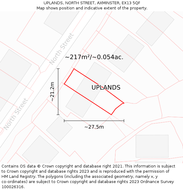 UPLANDS, NORTH STREET, AXMINSTER, EX13 5QF: Plot and title map