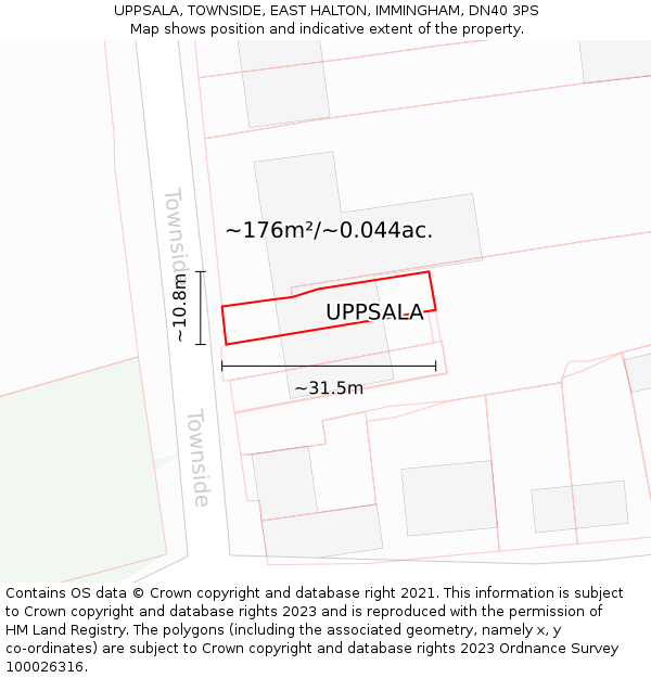 UPPSALA, TOWNSIDE, EAST HALTON, IMMINGHAM, DN40 3PS: Plot and title map