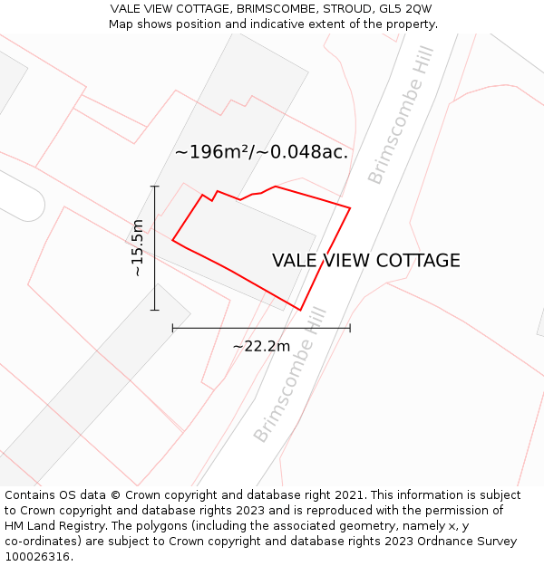 VALE VIEW COTTAGE, BRIMSCOMBE, STROUD, GL5 2QW: Plot and title map