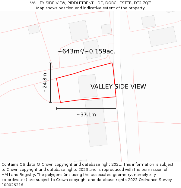 VALLEY SIDE VIEW, PIDDLETRENTHIDE, DORCHESTER, DT2 7QZ: Plot and title map