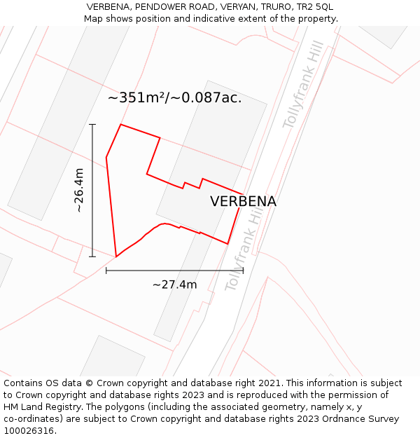 VERBENA, PENDOWER ROAD, VERYAN, TRURO, TR2 5QL: Plot and title map