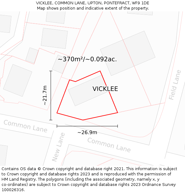 VICKLEE, COMMON LANE, UPTON, PONTEFRACT, WF9 1DE: Plot and title map