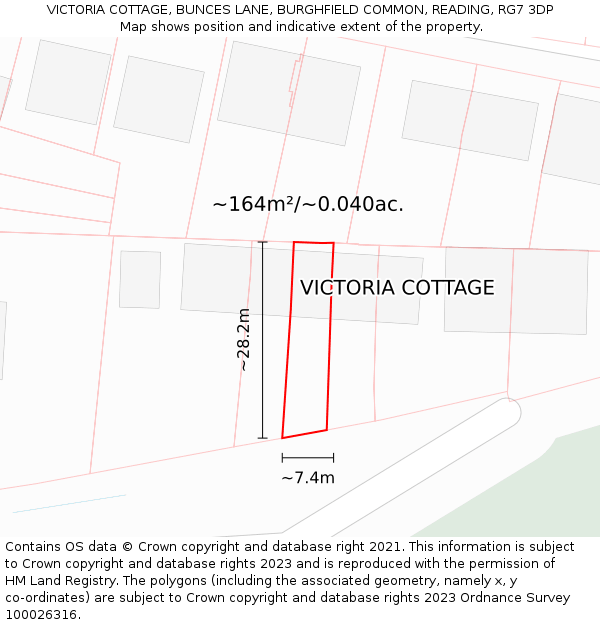 VICTORIA COTTAGE, BUNCES LANE, BURGHFIELD COMMON, READING, RG7 3DP: Plot and title map