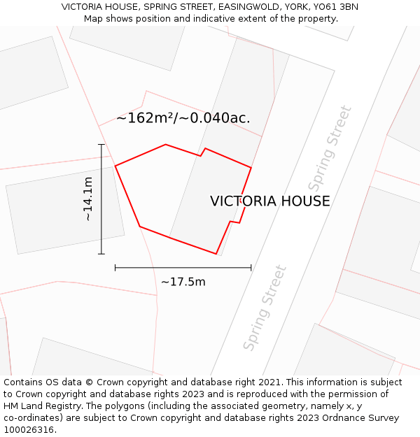 VICTORIA HOUSE, SPRING STREET, EASINGWOLD, YORK, YO61 3BN: Plot and title map