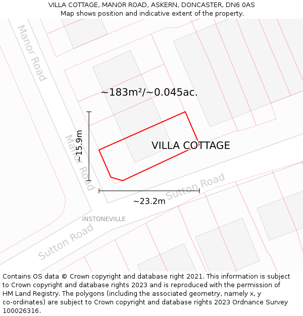 VILLA COTTAGE, MANOR ROAD, ASKERN, DONCASTER, DN6 0AS: Plot and title map