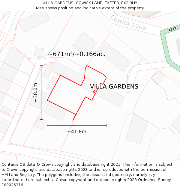 VILLA GARDENS, COWICK LANE, EXETER, EX2 9HY: Plot and title map