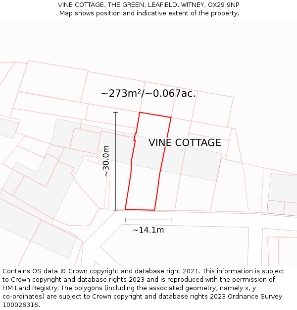 VINE COTTAGE, THE GREEN, LEAFIELD, WITNEY, OX29 9NP: Plot and title map