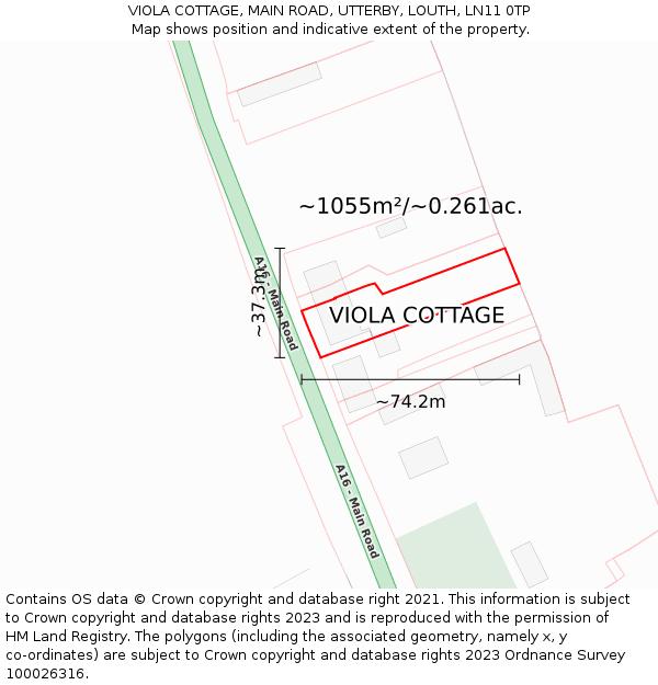 VIOLA COTTAGE, MAIN ROAD, UTTERBY, LOUTH, LN11 0TP: Plot and title map