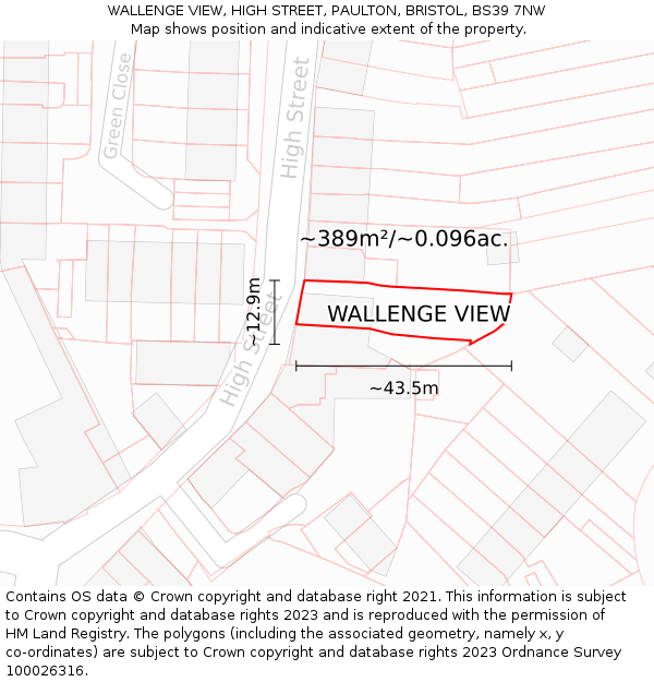 WALLENGE VIEW, HIGH STREET, PAULTON, BRISTOL, BS39 7NW: Plot and title map