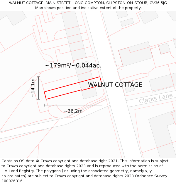WALNUT COTTAGE, MAIN STREET, LONG COMPTON, SHIPSTON-ON-STOUR, CV36 5JG: Plot and title map