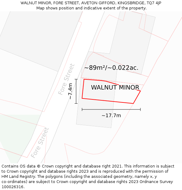 WALNUT MINOR, FORE STREET, AVETON GIFFORD, KINGSBRIDGE, TQ7 4JP: Plot and title map