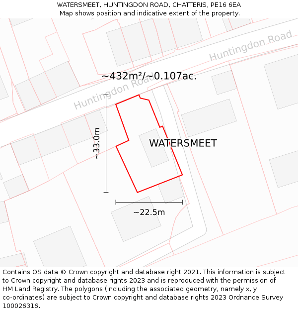 WATERSMEET, HUNTINGDON ROAD, CHATTERIS, PE16 6EA: Plot and title map