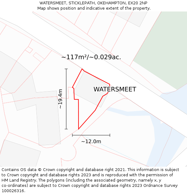 WATERSMEET, STICKLEPATH, OKEHAMPTON, EX20 2NP: Plot and title map
