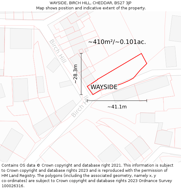 WAYSIDE, BIRCH HILL, CHEDDAR, BS27 3JP: Plot and title map