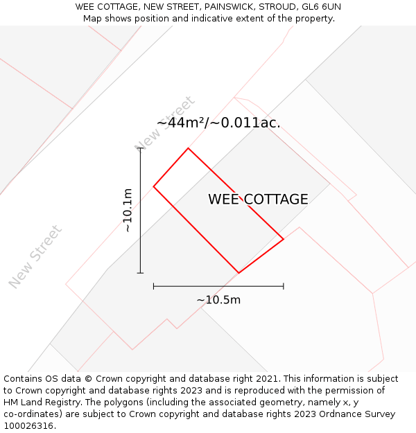WEE COTTAGE, NEW STREET, PAINSWICK, STROUD, GL6 6UN: Plot and title map