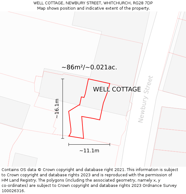 WELL COTTAGE, NEWBURY STREET, WHITCHURCH, RG28 7DP: Plot and title map