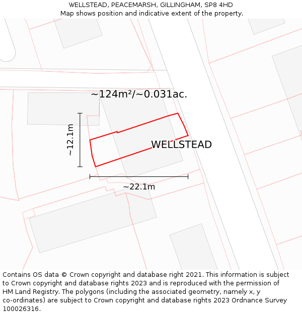WELLSTEAD, PEACEMARSH, GILLINGHAM, SP8 4HD: Plot and title map