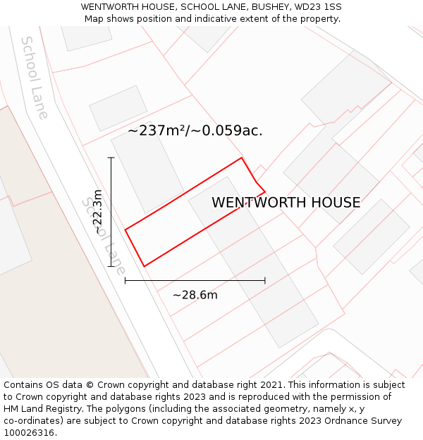 WENTWORTH HOUSE, SCHOOL LANE, BUSHEY, WD23 1SS: Plot and title map