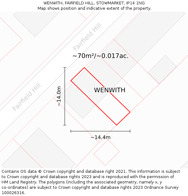 WENWITH, FAIRFIELD HILL, STOWMARKET, IP14 1NG: Plot and title map