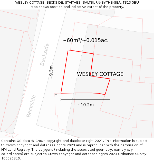 WESLEY COTTAGE, BECKSIDE, STAITHES, SALTBURN-BY-THE-SEA, TS13 5BU: Plot and title map