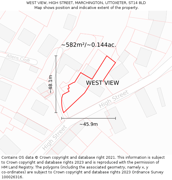 WEST VIEW, HIGH STREET, MARCHINGTON, UTTOXETER, ST14 8LD: Plot and title map