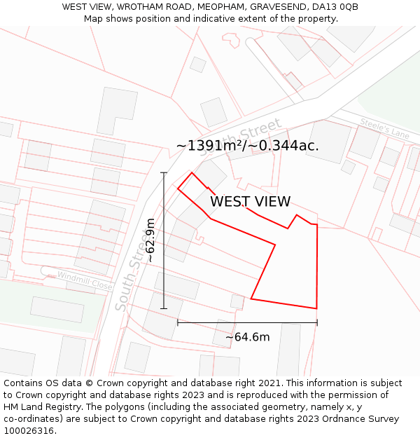 WEST VIEW, WROTHAM ROAD, MEOPHAM, GRAVESEND, DA13 0QB: Plot and title map