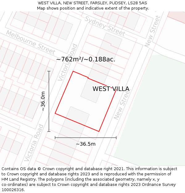 WEST VILLA, NEW STREET, FARSLEY, PUDSEY, LS28 5AS: Plot and title map