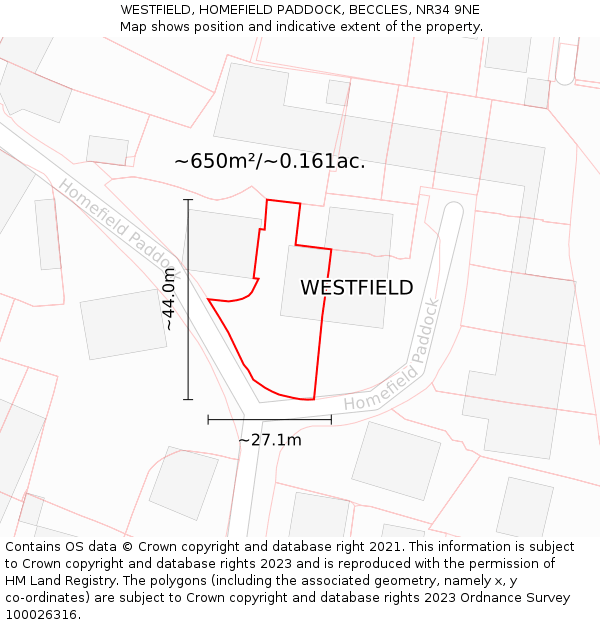 WESTFIELD, HOMEFIELD PADDOCK, BECCLES, NR34 9NE: Plot and title map