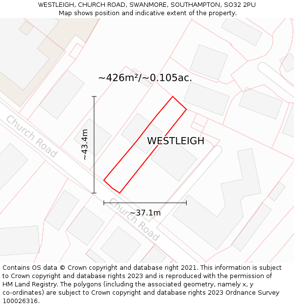 WESTLEIGH, CHURCH ROAD, SWANMORE, SOUTHAMPTON, SO32 2PU: Plot and title map